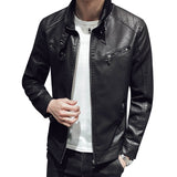 2019 Spring and Autumn Motorcycle Leather Jacket Men's Synthetic Leather Jacket Solid Color Slim Collar Zipper Fashion Coat