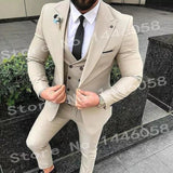 Latest Coat Pant Designs Beige Men Suit Prom Tuxedo Slim Fit 3 Piece Groom Wedding Suits For Men Custom Blazer Terno Masuclino