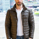 2019 fashion Men Winter Warm Coat Duck Down Jacket Packable Puffer Outwear Zipper Stand Collar  White Duck Down slim fit coat