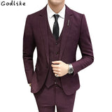 ( Jacket + Vest + Pants ) Male High-end Fashion lattice Groom groomsmen Wedding Suits Men's Casual Business Three-piece Suits