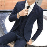 ( Jacket + Vest + Pants ) Male High-end Fashion lattice Groom groomsmen Wedding Suits Men's Casual Business Three-piece Suits