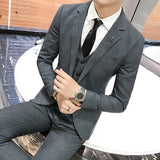 ( Jacket + Vest + Pants ) Male High-end Fashion lattice Groom groomsmen Wedding Suits Men's Casual Business Three-piece Suits