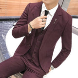 ( Jacket + Vest + Pants ) Male High-end Fashion lattice Groom groomsmen Wedding Suits Men's Casual Business Three-piece Suits