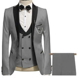 Elegant Grey Men Suit Prom Tuxedo Slim Fit 3 Piece (Jacket+Vest+Pants) Groom Wedding Suits For Men Custom Blazer