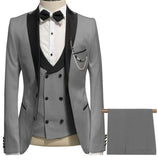 Elegant Grey Men Suit Prom Tuxedo Slim Fit 3 Piece (Jacket+Vest+Pants) Groom Wedding Suits For Men Custom Blazer