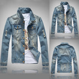 CALOFE Slim Fit Men Denim Blue Jeans Coat Long Sleeve Holes Jacket Spring Casual Male Streetwear Cowboy Button Vintage Jackets