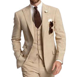 Beige Three Piece Business Party Best Men Suits Peaked Lapel Two Button Custom Made Wedding Groom Tuxedos 2019 Jacket Pants Vest