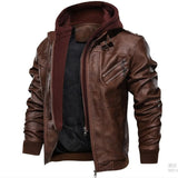 Mens Leather Jacket Men Motorcycle Removable Hood Winter Coat Men Fashion Warm Leather Jackets Male Leather Jacket