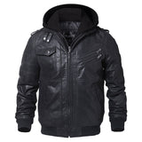 Mens Leather Jacket Men Motorcycle Removable Hood Winter Coat Men Fashion Warm Leather Jackets Male Leather Jacket