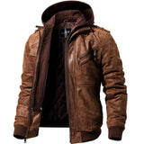 Mens Leather Jacket Men Motorcycle Removable Hood Winter Coat Men Fashion Warm Leather Jackets Male Leather Jacket