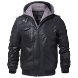 Mens Leather Jacket Men Motorcycle Removable Hood Winter Coat Men Fashion Warm Leather Jackets Male Leather Jacket