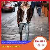 CYSINCOS Mens Leather Jackets Male Motorcycle Jacket PU Business Casual Thick Warm Fur Collar Winter Faux Biker Coats Windproof