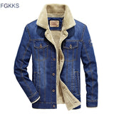 FGKKS Brand Men Denim Jacket 2019 Autumn Winter Men's Fashion Aviator Button Warm Men's Jackets Coat
