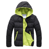 Men down coat basic Winter Warm coat Hooded Long Sleeve Zipper Pocket Coat Casual male Jacket Black+Orange
