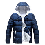 Men down coat basic Winter Warm coat Hooded Long Sleeve Zipper Pocket Coat Casual male Jacket Black+Orange