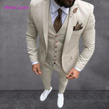 Latest Coat Pant Designs Beige Men Suit Prom Tuxedo Slim Fit 3 Piece Groom Wedding Suits For Men Custom Blazer Terno Masuclino
