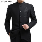 Dragon Embroidery Men Chinese Style Suit Jacket Mandarin Collar New 2019 Tunic Suit Jackets Mens Kung Fu Coat Black