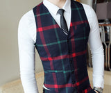 Plaid Wedding Suit 2019 Fashion Check Suit Men Vintage Prom Banquet Suit Men Slim Fit Double Breasted Suit Jacket Vest Pant