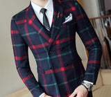 Plaid Wedding Suit 2019 Fashion Check Suit Men Vintage Prom Banquet Suit Men Slim Fit Double Breasted Suit Jacket Vest Pant