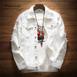 DIMUSI Mens Denim Jacket Trendy Fashion Hip Hop Streetwer Ripped Denim Jacket Mens Jeans Jacket  Male Cowboy Coats 3XL,YA735